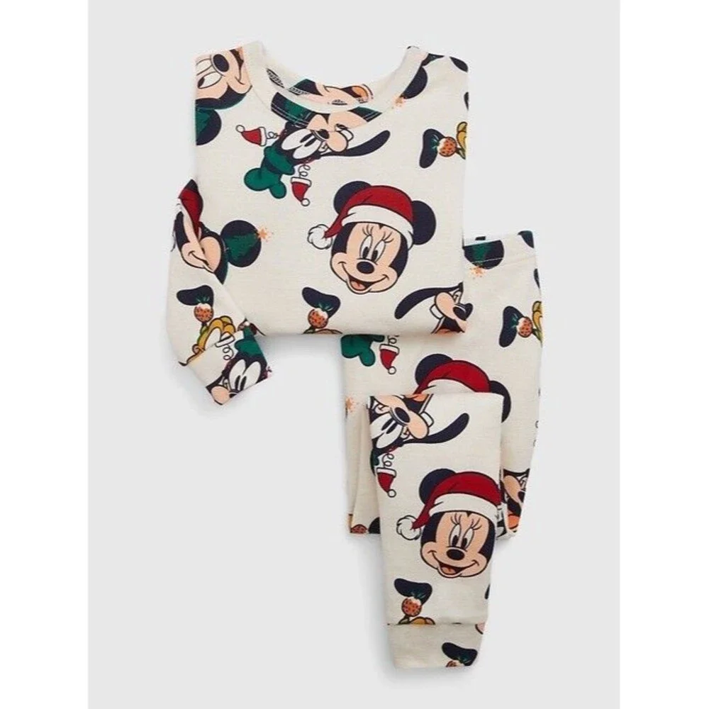 GAP Kids Disney Holiday Christmas Pajama Set Size 6 Organic Cotton Mickey Minnie